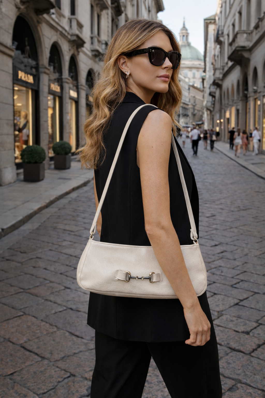 Milano Vegan Leather Shoulder Bag | Ivory, Green & Brown | Marie Mapis