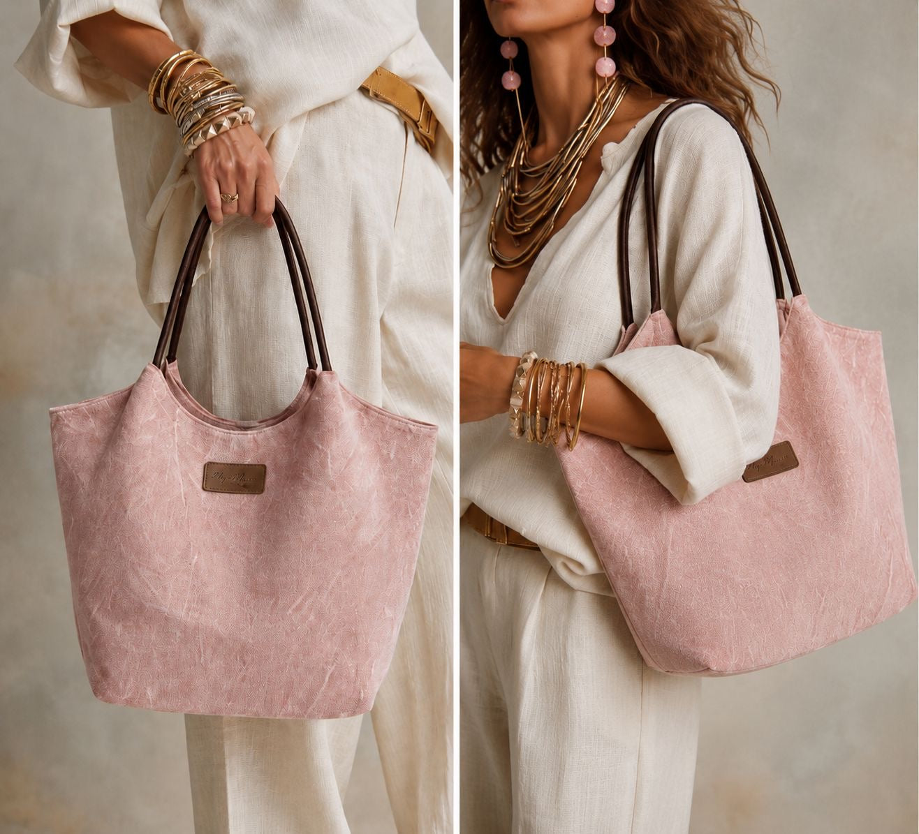 Summer 2026 Canvas Tote Bag with Leather Handles