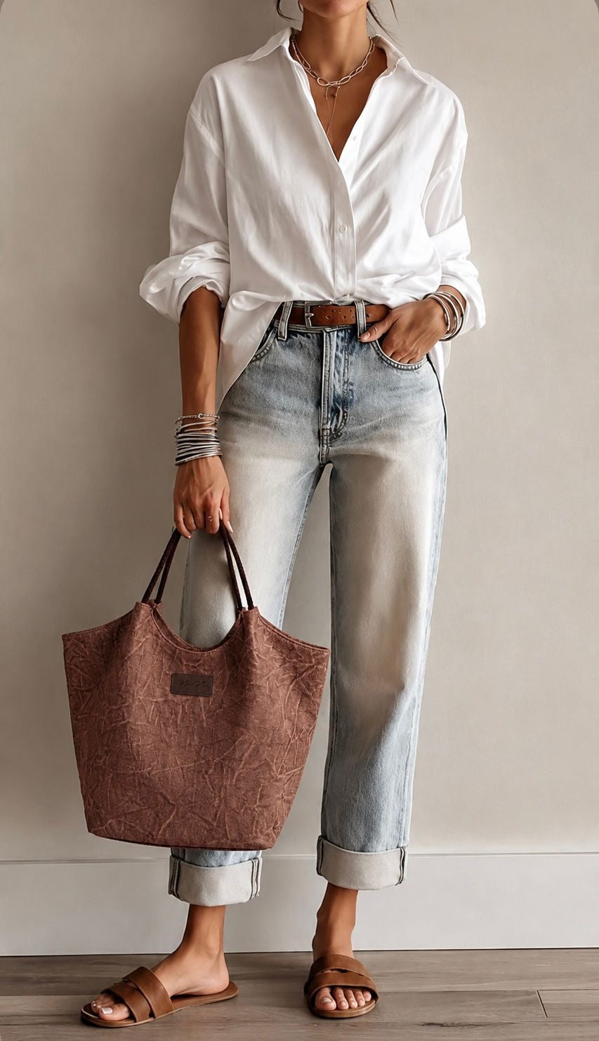 Summer 2026 Canvas Tote Bag with Leather Handles