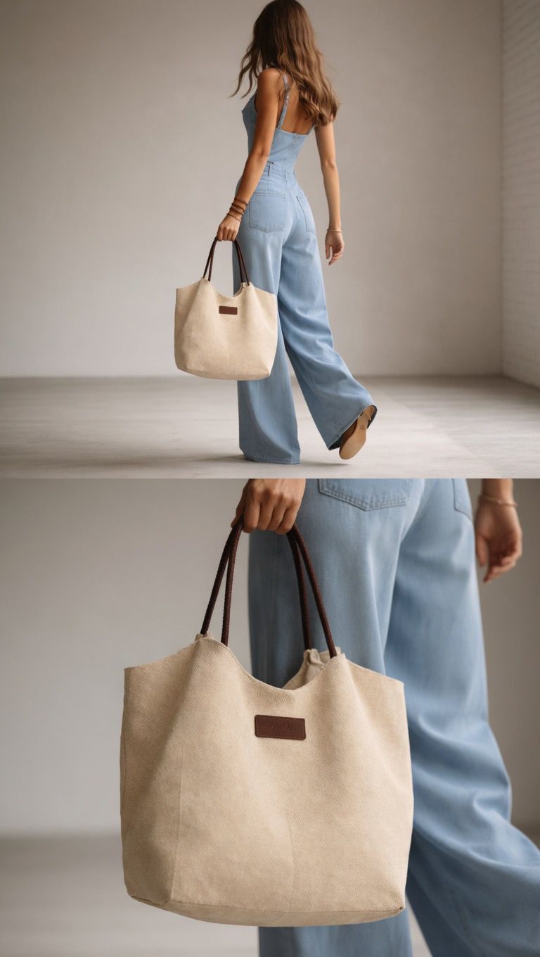 Chic Canvas Tote Bag with Leather Handles