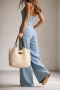 Chic Canvas Tote Bag with Leather Handles
