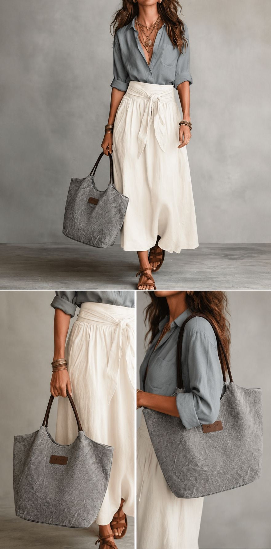 Summer 2026 Canvas Tote Bag with Leather Handles