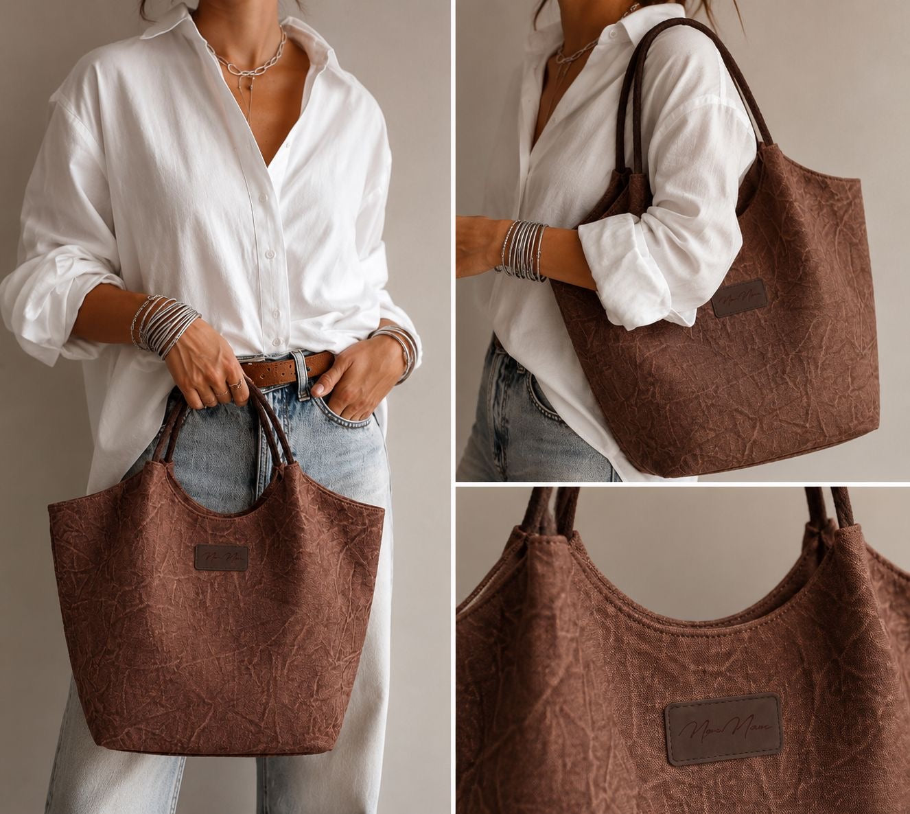 Summer 2026 Canvas Tote Bag with Leather Handles