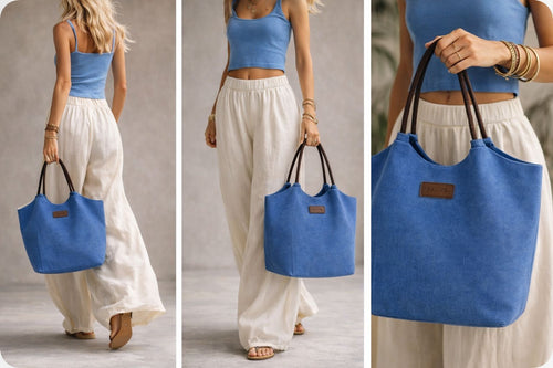Chic Canvas Tote Bag with Genuine Leather Handles