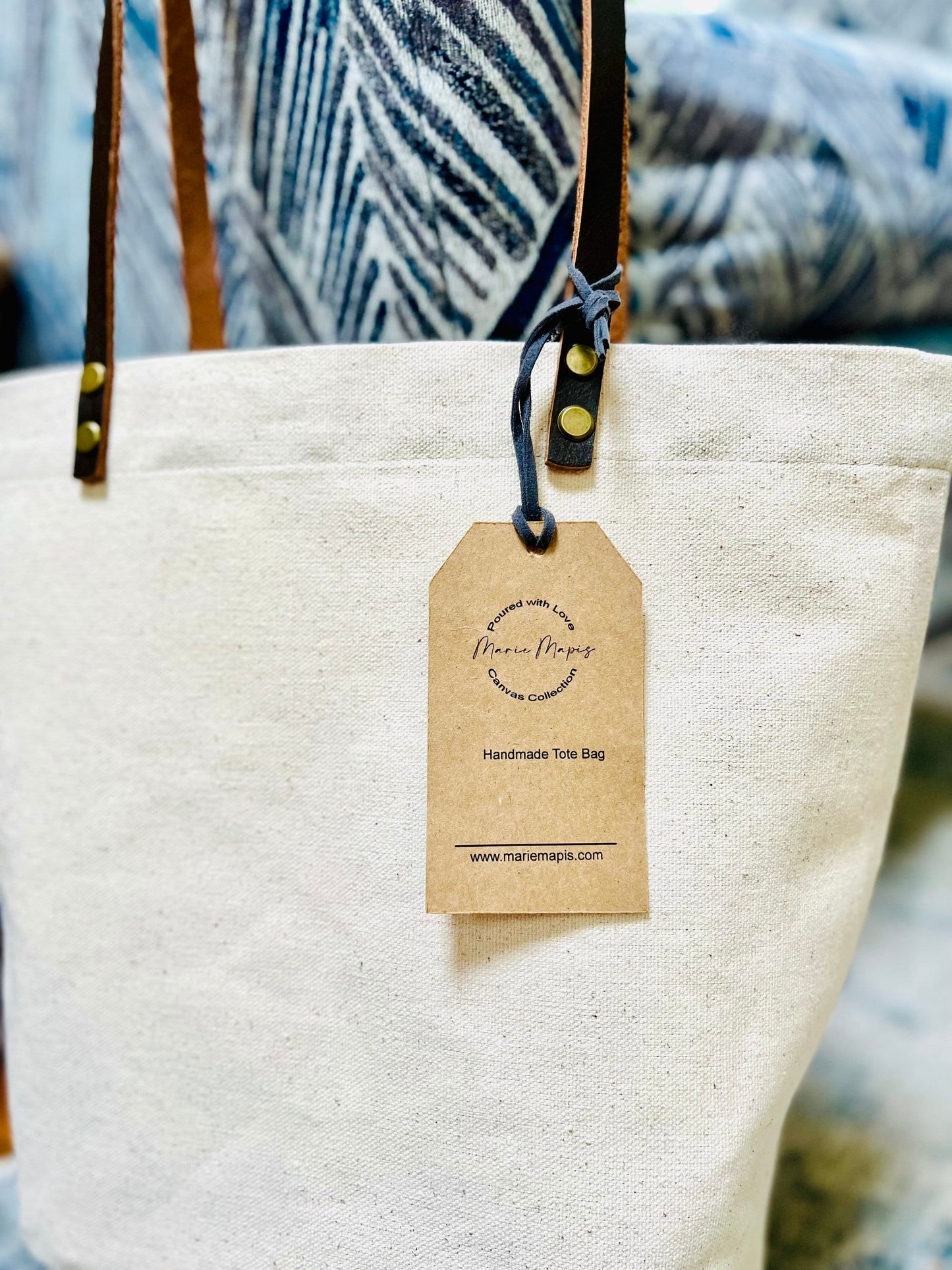 Natural Canvas Tote Bag with Genuine Leather Handles