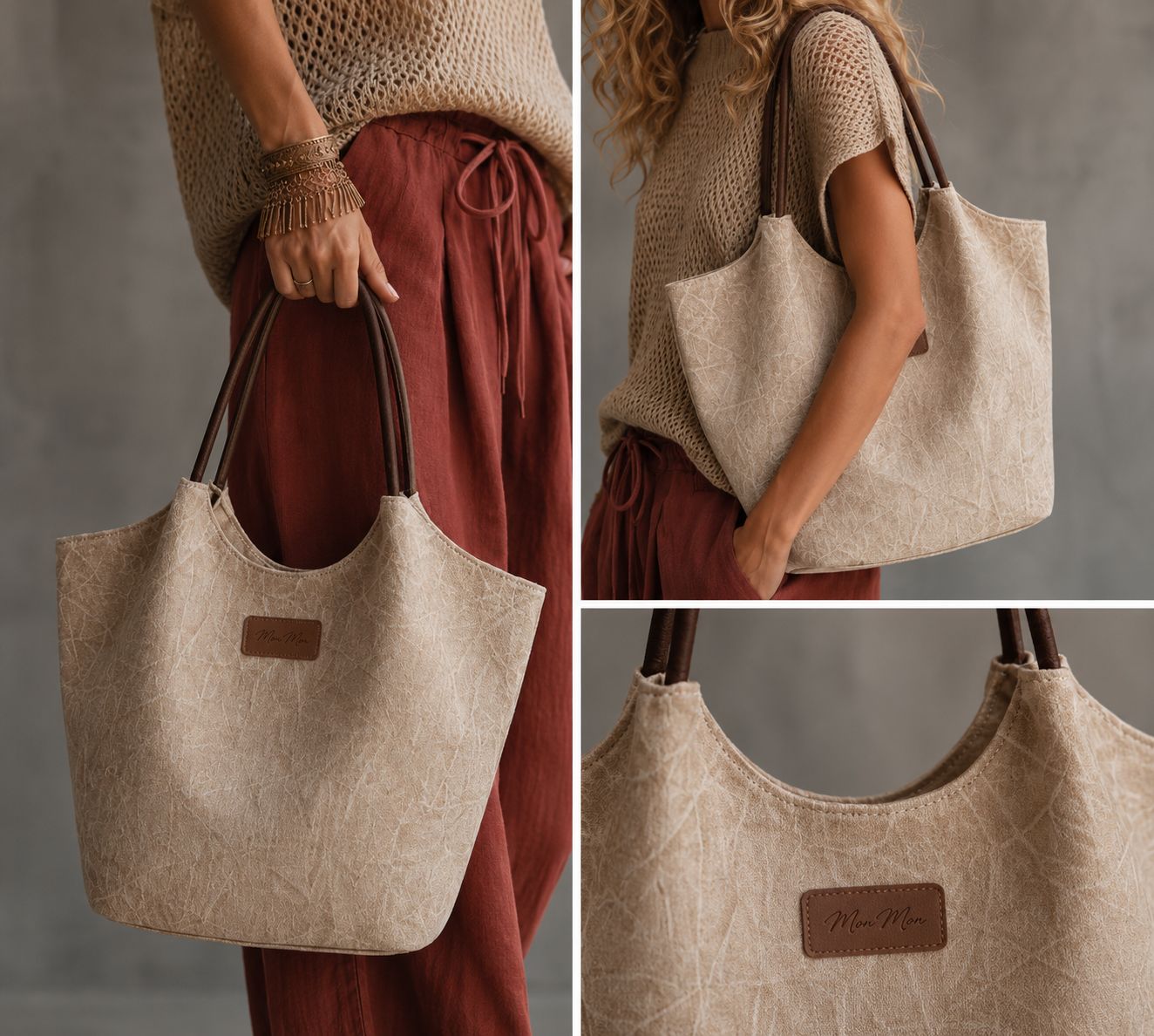 Summer 2026 Canvas Tote Bag with Leather Handles