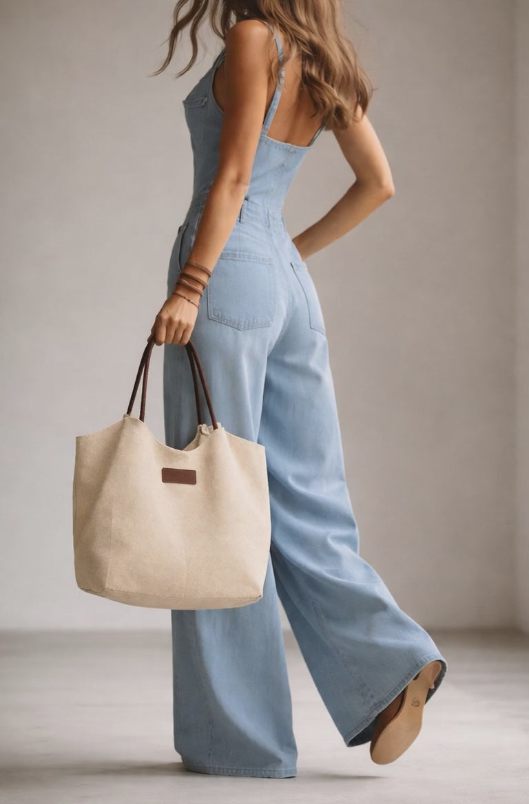 Chic Canvas Tote Bag with Leather Handles